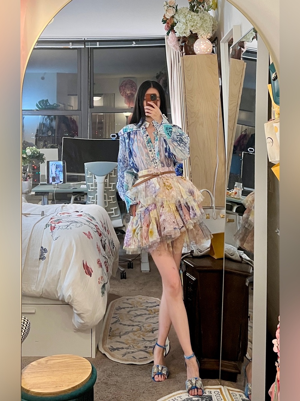 Zimmermann Dancer Frill Floral Print Tiered Linen & Silk Mini Skirt Size 0 NWT